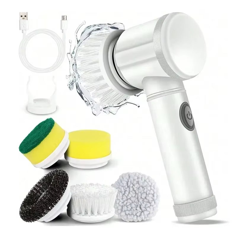 Electric Spin Scrubber Cordless Spin Scrubber with 5 Replaceable Brush Heads and Adjustable Extension Handle,5 in 1Cleaningbrush