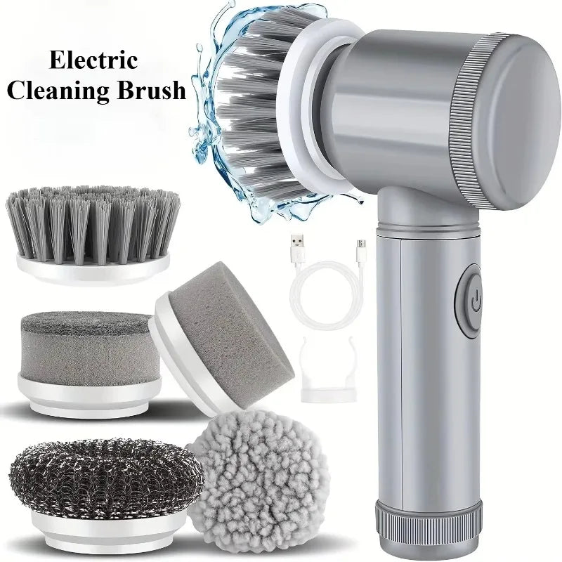 Electric Spin Scrubber Cordless Spin Scrubber with 5 Replaceable Brush Heads and Adjustable Extension Handle,5 in 1Cleaningbrush
