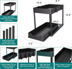 2 Pack under Sink Organizer, 2 Tier Bathroom Cabinet Organizer with Sliding Basket, Multi-Purpose under Sink Organizers and Storage for Bathroom Kitchen (Black 2 Pack)