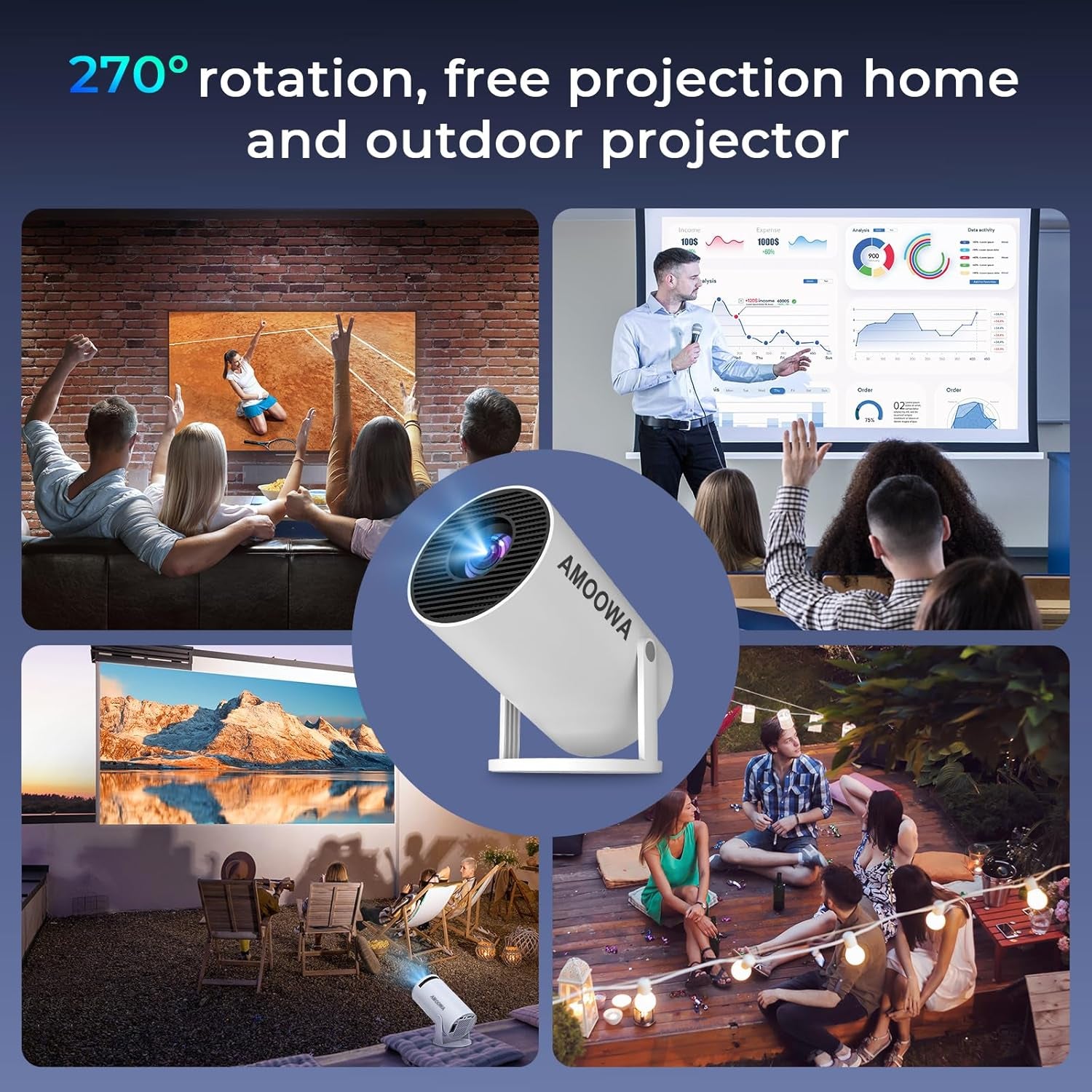 Portable 4K Mini Projector with Wifi and Wireless Bluetooth, Smart Proyector Wit