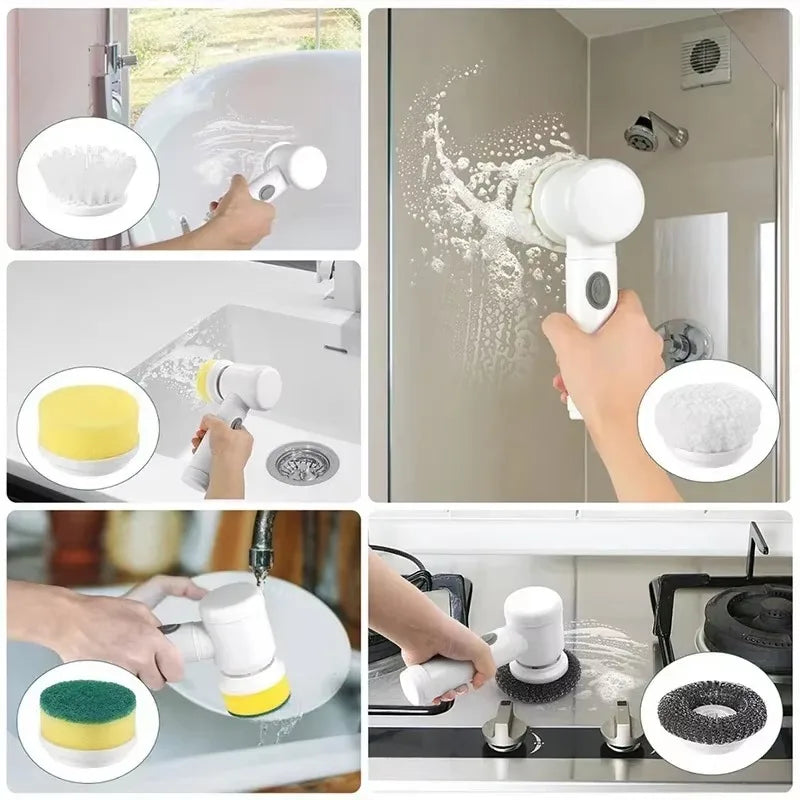 Electric Spin Scrubber Cordless Spin Scrubber with 5 Replaceable Brush Heads and Adjustable Extension Handle,5 in 1Cleaningbrush