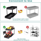 2 Pack under Sink Organizer, 2 Tier Bathroom Cabinet Organizer with Sliding Basket, Multi-Purpose under Sink Organizers and Storage for Bathroom Kitchen (Black 2 Pack)