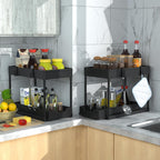 2 Pack under Sink Organizer, 2 Tier Bathroom Cabinet Organizer with Sliding Basket, Multi-Purpose under Sink Organizers and Storage for Bathroom Kitchen (Black 2 Pack)