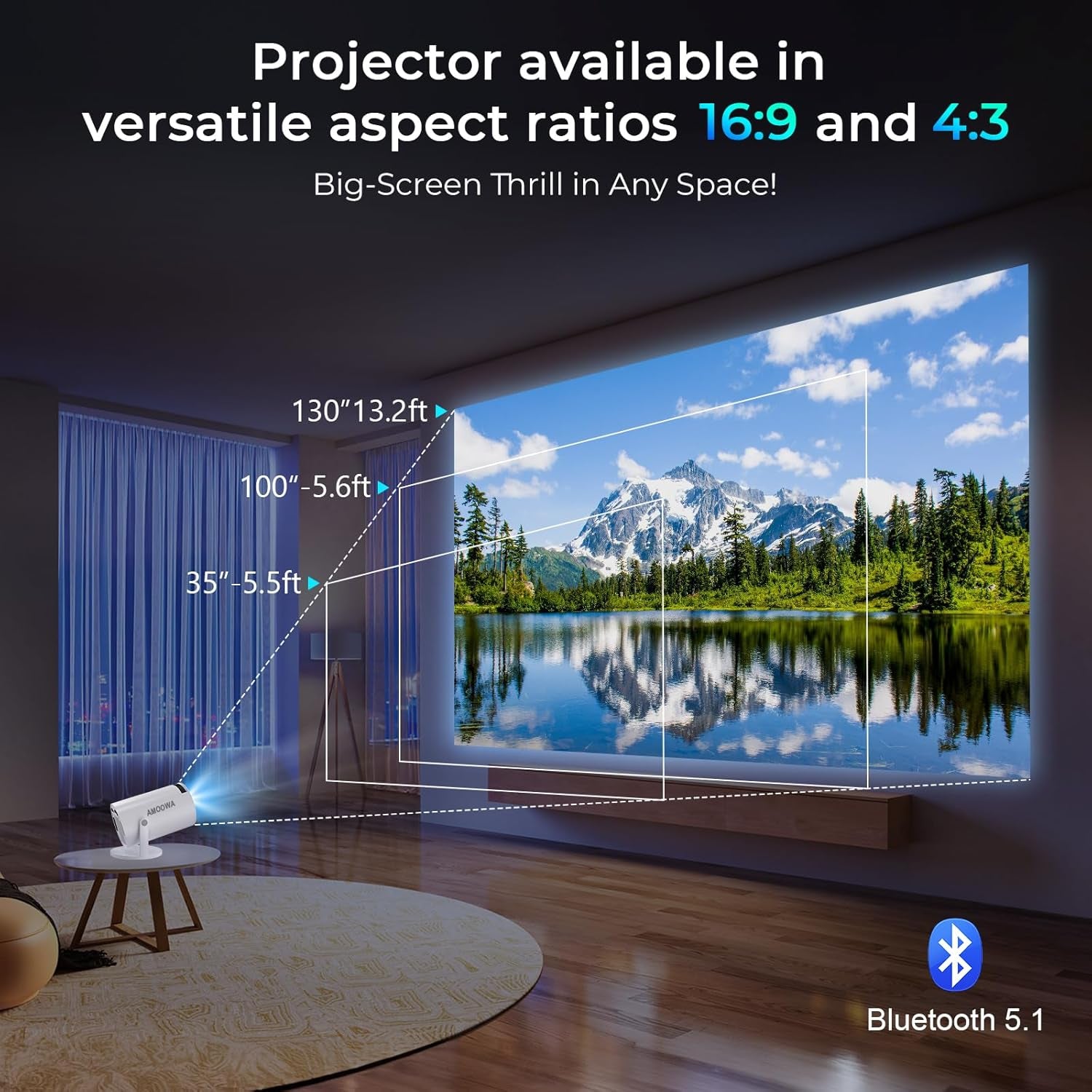 Portable 4K Mini Projector with Wifi and Wireless Bluetooth, Smart Proyector Wit