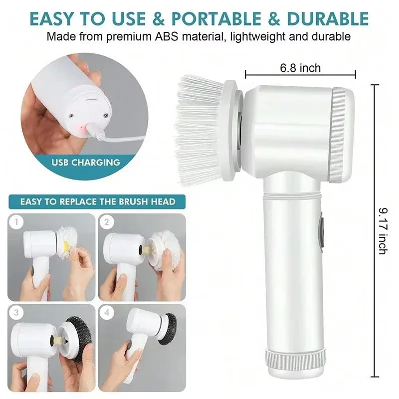 Electric Spin Scrubber Cordless Spin Scrubber with 5 Replaceable Brush Heads and Adjustable Extension Handle,5 in 1Cleaningbrush